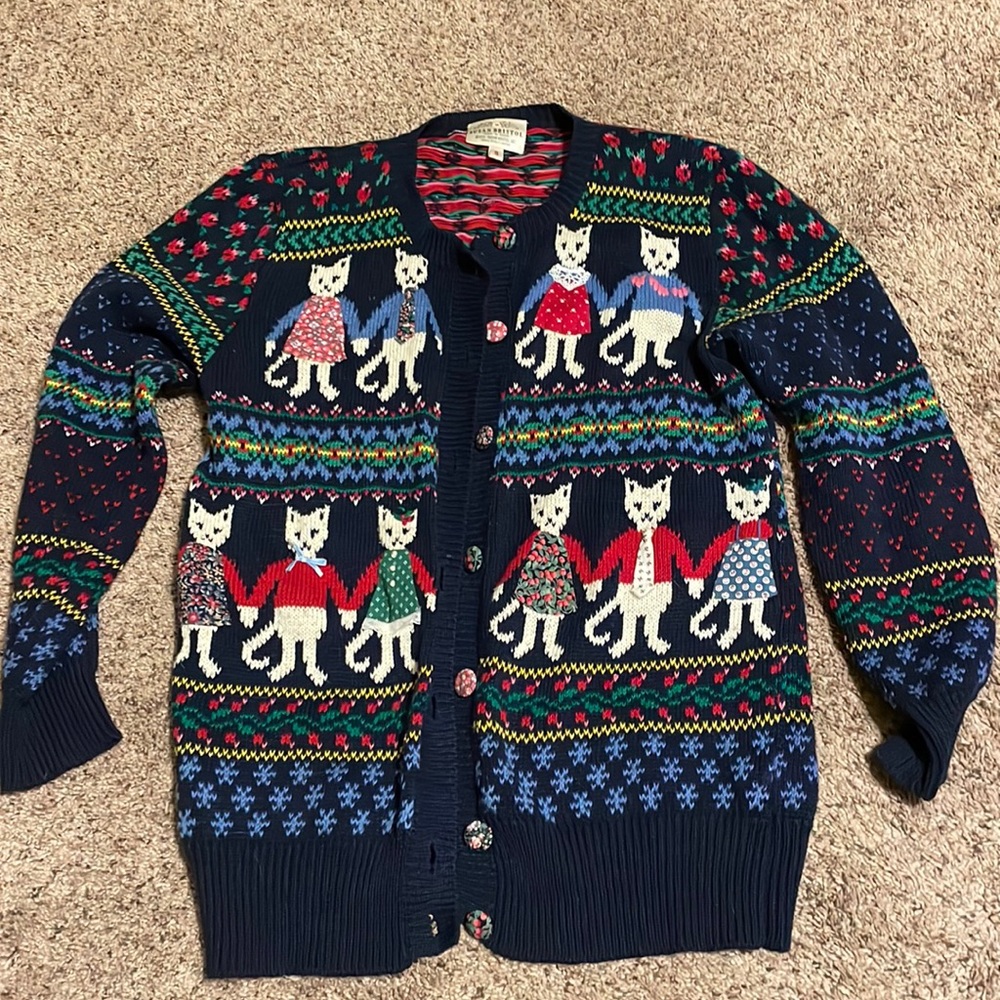 Susan Bristol vintage fancy cat sweater/cardigan